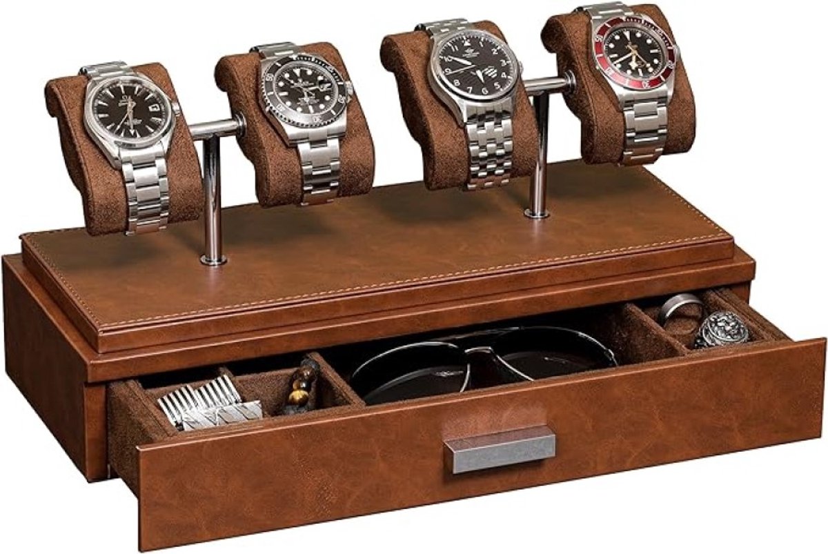 Elegante vitrine voor 4 horloges met verstelbare kussens en opberglades