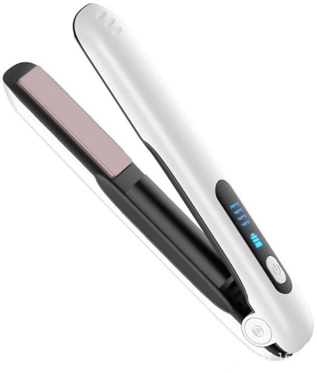 Haarstijltang, 4 temperatuurstanden, ergonomisch ontwerp, 5000mAh batterij, draagbaar, wit.