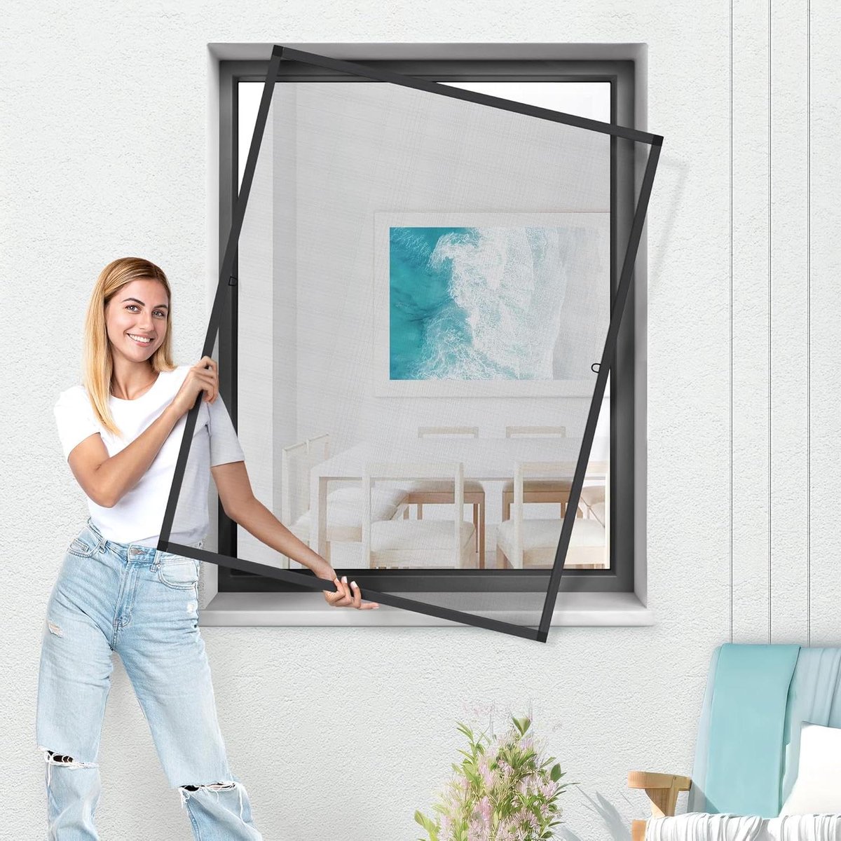 Horrenklemframe SlimLine - Vliegengaas raam - Insecten weren - Montage zonder boren - 100 
