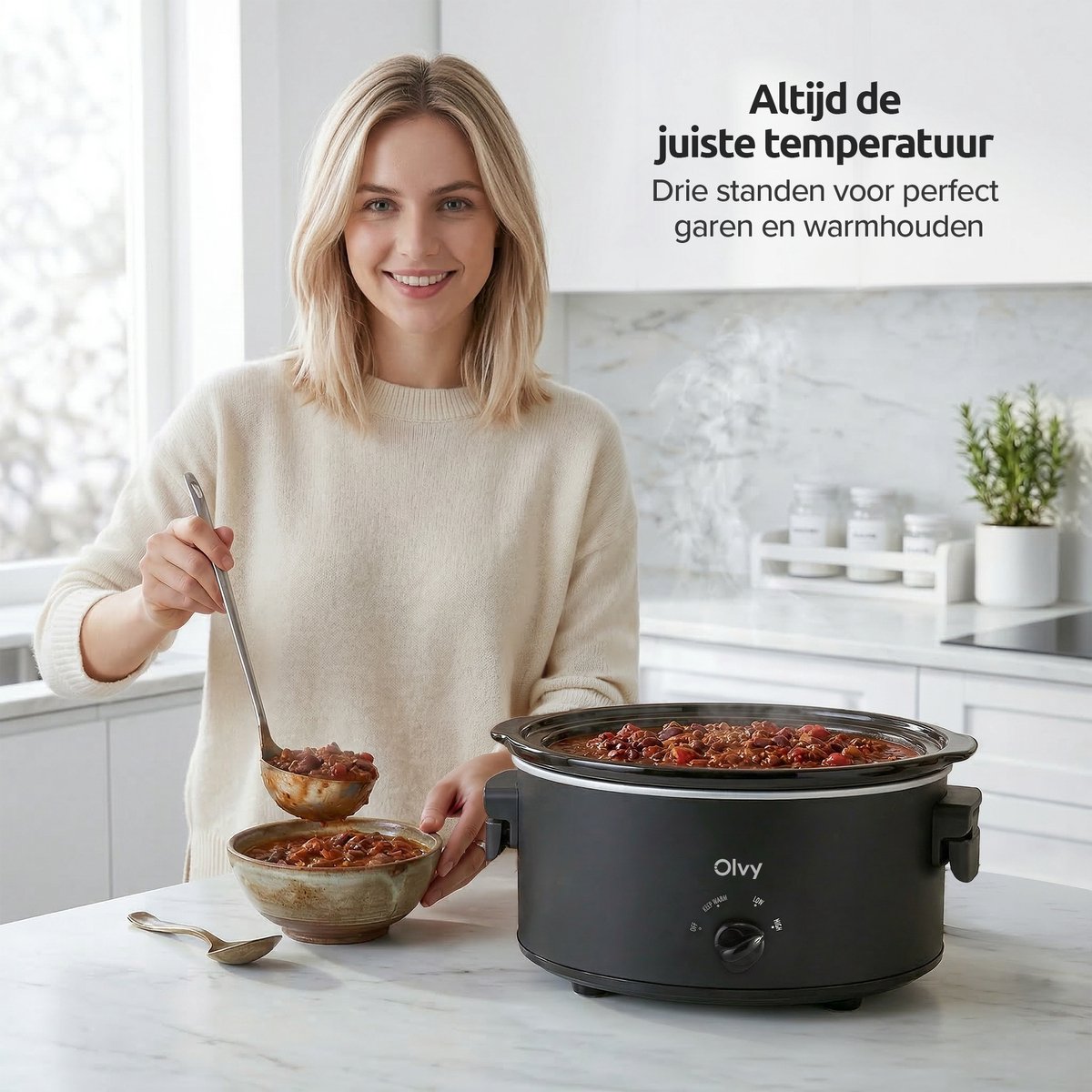 Olvy Slowcooker 6L Keramisch met Warmhoudfunctie - afbeelding 3