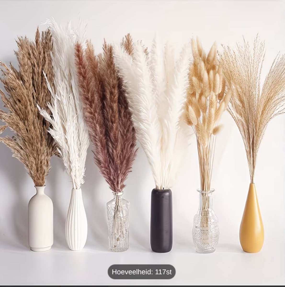 117 stuks gedroogde pampasgrasboeket, boho tafeldecoratie, konijnenstaartjes gedroogde bloemen, bruin pampasgras, wit pampasgras voor bruiloft, huis, rustieke feestjes, babyshower decoraties