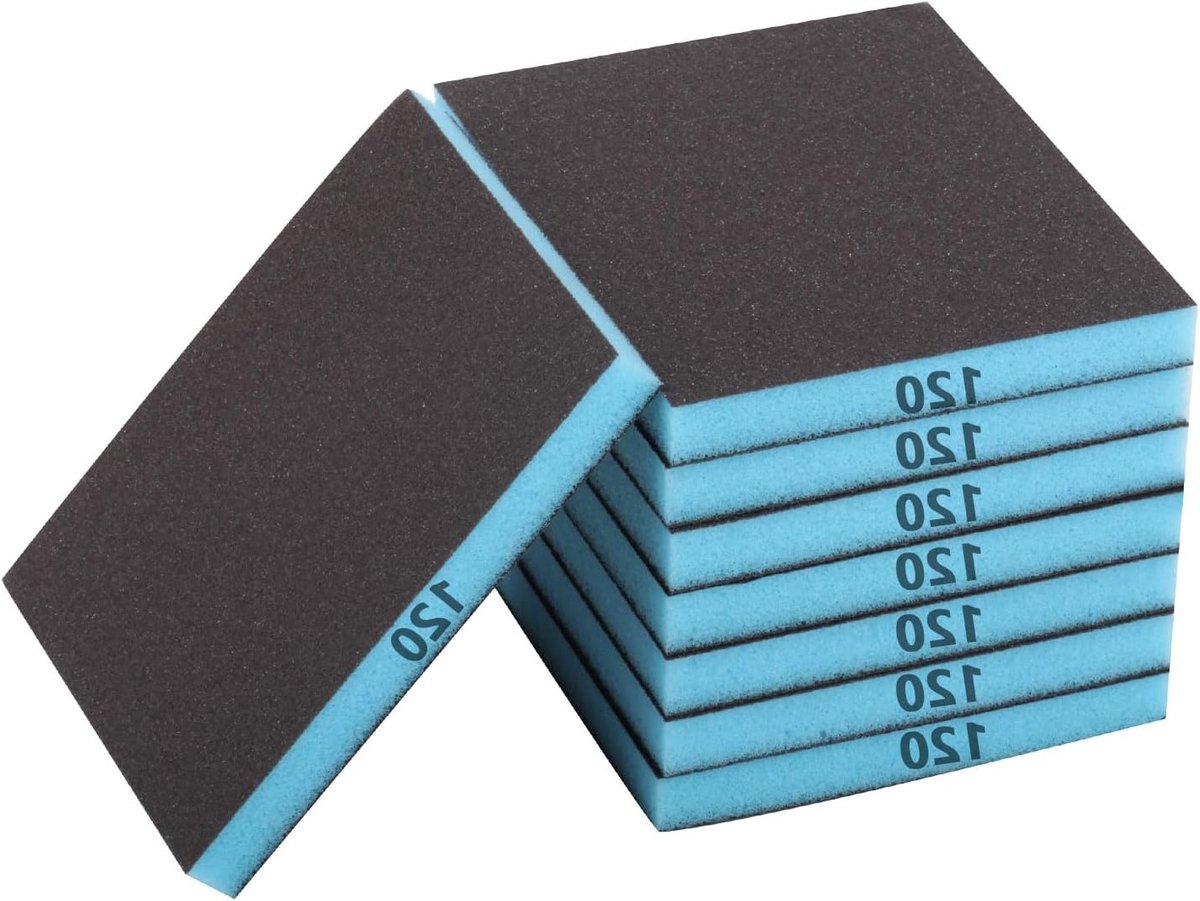 Flexibele Schuurpads voor Hout, Metaal en Kunststof - 120 Grit Schuurblokken voor Droog en Nat Schuren - 8 Stuks