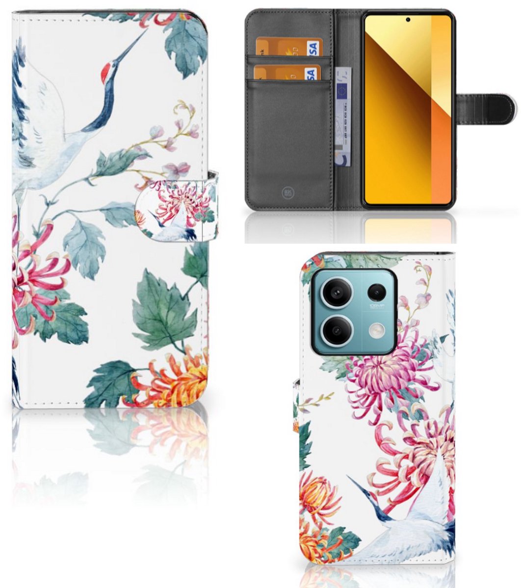Xiaomi Redmi Note 13 5G Telefoonhoesje met Pasjes Bird Flowers