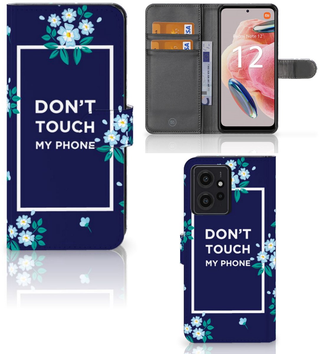 Xiaomi Redmi Note 12 4G Portemonnee Hoesje Flowers Blue DTMP