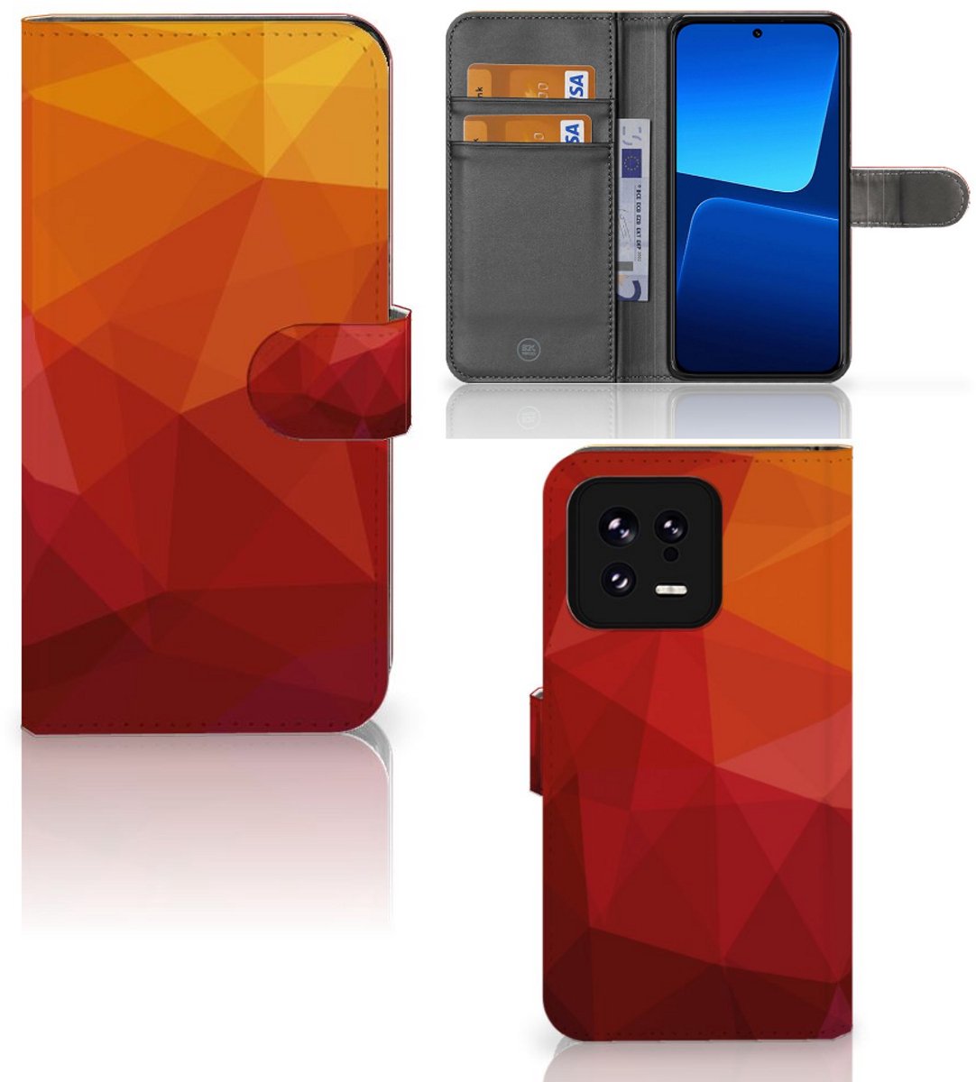 Book Case voor Xiaomi 13 Polygon Red