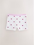 Witte boxershorts met een all-over patroon van roze kersen en een roze boord.
