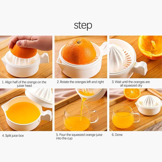 Draagbare Sinaasappelpers - Hand Citruspers - Vers Sap Maken - Compacte Keukengadget - 200 ml Container - Wit — afbeelding 2
