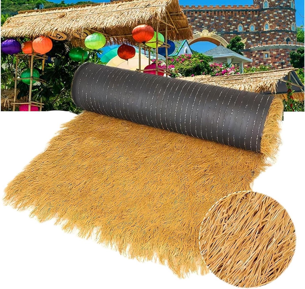 Kunstmatig rieten dak - Stro paneel - Tuin decoreren - Vlamvertragend materiaal - 05 x 1 m - Grijs