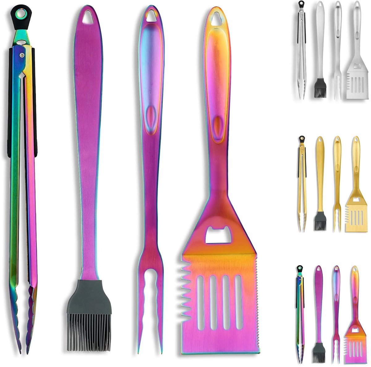 JHUBERS- Bakplaat Accessoires Set 4 Stuks - Grillgereedschap - Roestvrij Staal - Hittebestendig - Multifunctionele Spatel - BBQ-Clip