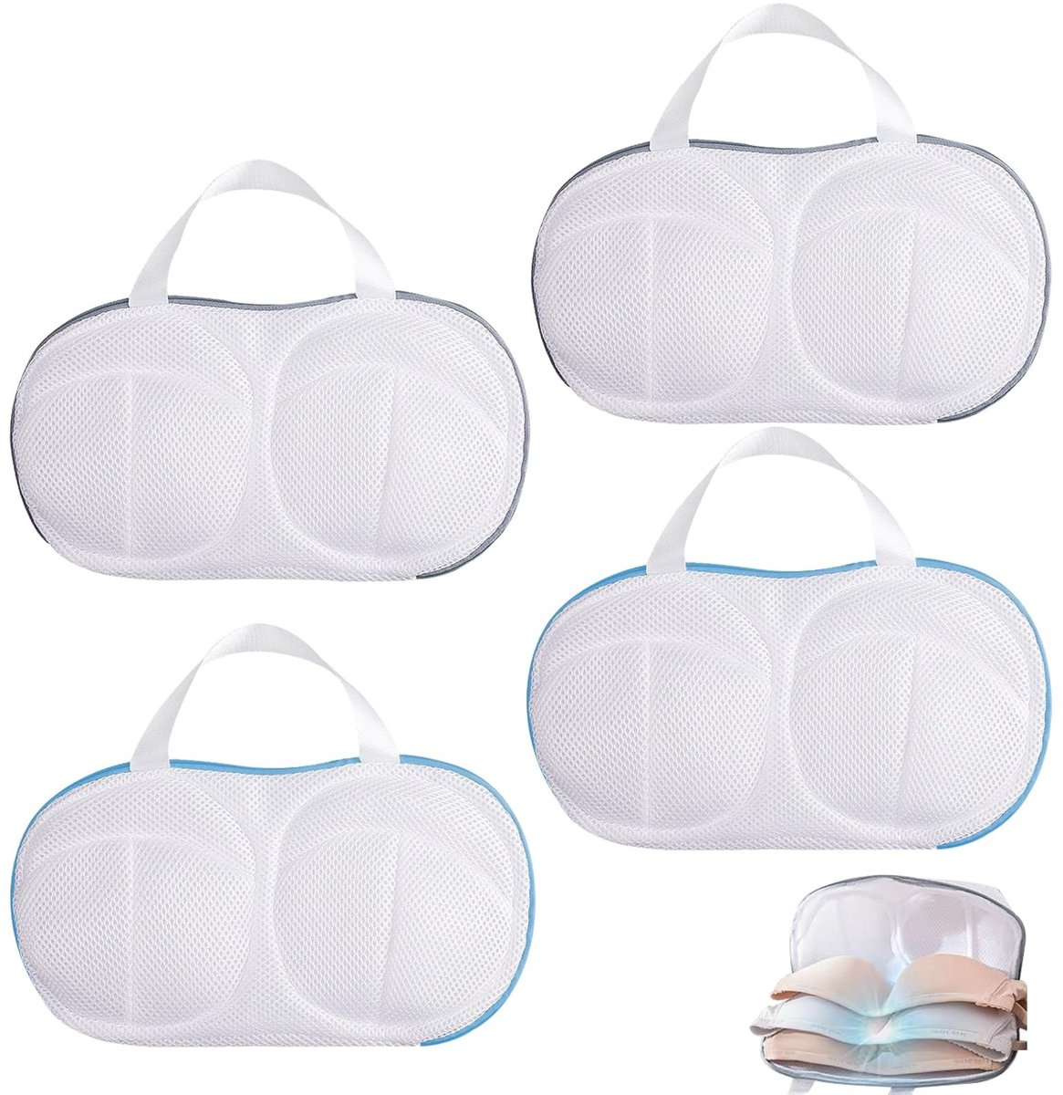 BRENZOOS- Beha-beschermhoezen 4 stuks - Wasnet voor wasmachine - Beha-houder - Ondergoedbescherming - Netstof voor kleding - Verborgen ritssluiting
