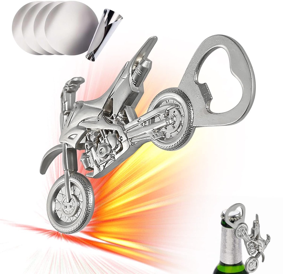 BRENZOOS- Kurkentrekker Vintage - Roestvrij Staal - Motorpatroon - Duurzaam - Compact - Elegant Ontwerp - Geschikt voor Feesten - Bieropener