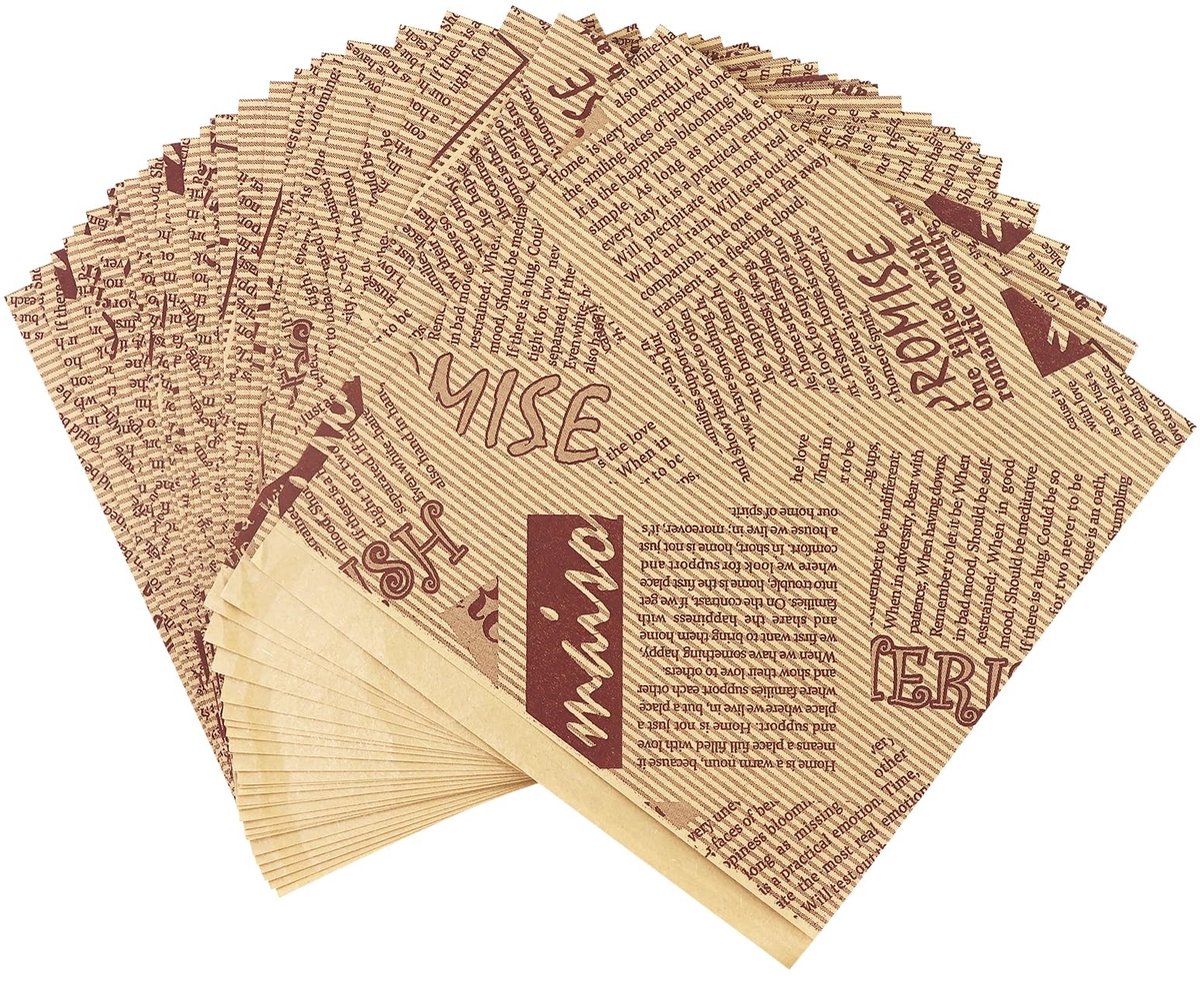 BRENZOOS- Hamburgerpapier 160 Stuks - Retro Design - Vetdicht - Antiaanbaklaag - Inpakpapier voor Burgers - 15 x 15 cm