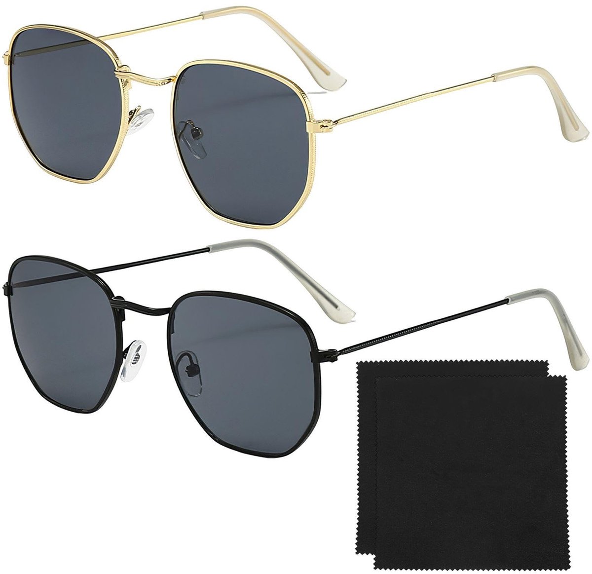 BRENZOOS- Zonnebrillen Retro - Metalen Frame - 2 Stuks - Microvezel Reinigingsdoek - UV-bescherming - Geschikt voor Buitenactiviteiten - Zonnebril