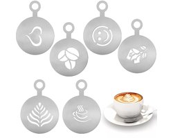 JHUBERS- Koffiesjabloon 6 Stuks - Latte Art/Sjablonen - Cappuccino Kunst - Decoratie Gereedschap - Roestvrij Staal - Hoogwaardig en Duurzaam