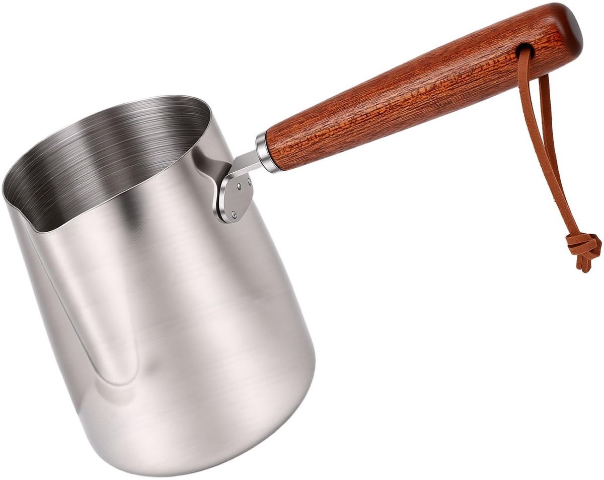 SMOAKEZ - Roestvrij Stalen Melkopschuimkan met Houten Handvat 350ml