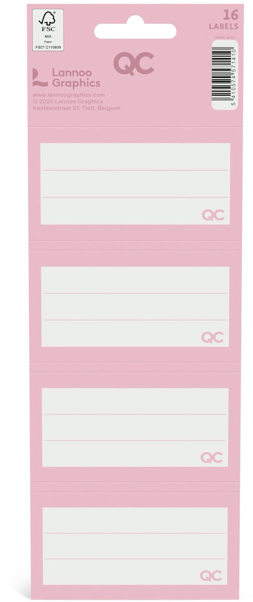 QC COLOUR Zelfklevende schooletiketten roze - set van 16 stuks