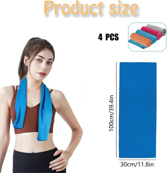 Sporthanddoeken - cooling towel - Verkoelende Handdoek - Koel handdoeken - Cooling Towel - Koelende Sportdoeken - Microvezel - Fitness - Ice Towel - ijshanddoek - Sneldrogende Nekkoeldoek - 4 Stuks - 100x30cm — afbeelding 5