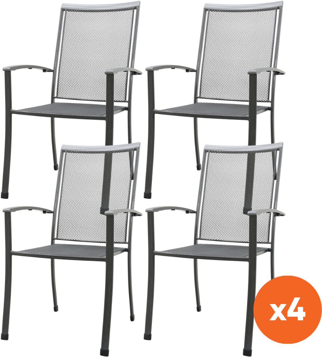 Set van 4 - Royal Garden Balero strekmetaal stapelbare tuinstoel - Antraciet