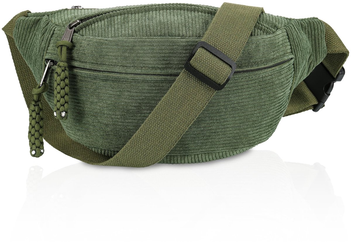 Dailygoods- Heuptas Grote Capaciteit - Heuptasje Dames - Heuptas Heren - Heuptas Wandelen - Heuptasje Kind - Corduroy Materiaal 34x15x11 cm - Fannypack