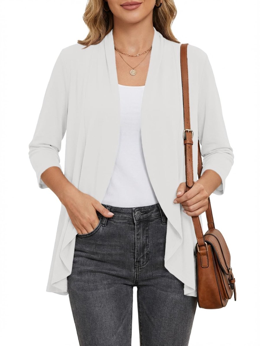Dailygoods- Gebreid Vest - Lichtgewicht - Driekwart Mouwen - Cardigan - V-hals - Ruche-details - Zachte, rekbare stof
