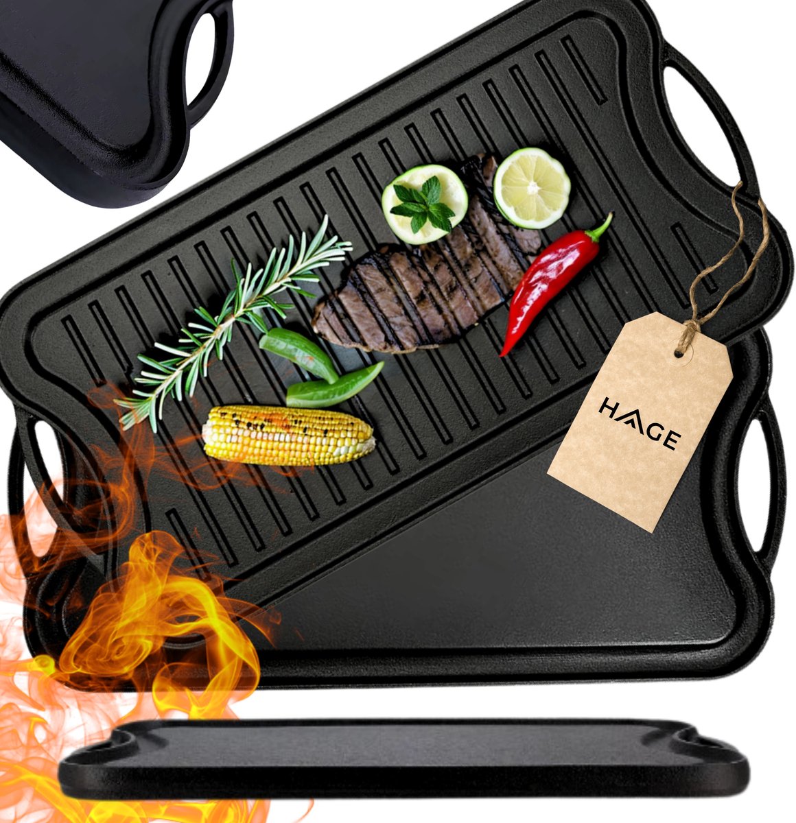 Grote Dubbelzijdige Gietijzeren Grillplaat 51x26 cm