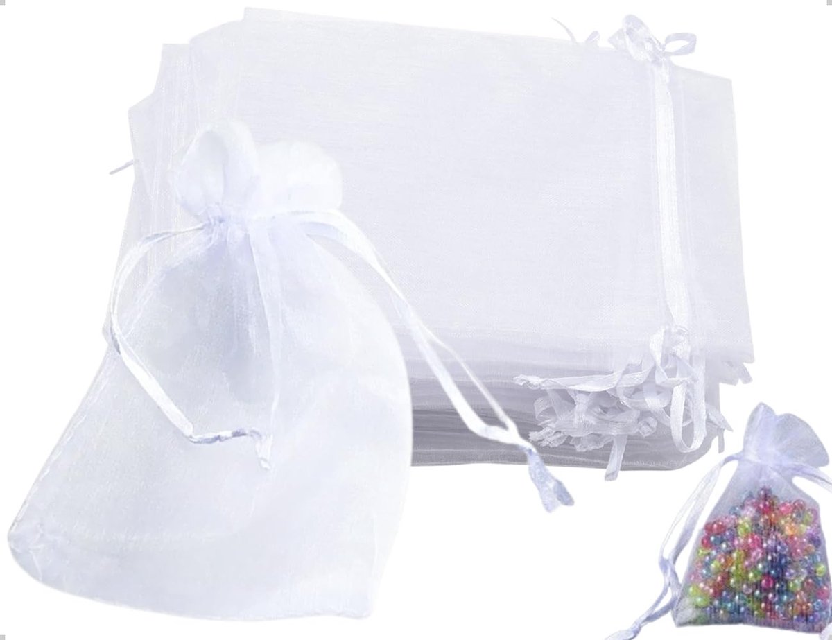 Dailygoods- Organza Tassen Set van 50 - Wit - Duurzaam Chiffon - Geschenktassen - Juwelen Tassen - Ideaal voor Bruiloften/Festivals - Sieradentassen