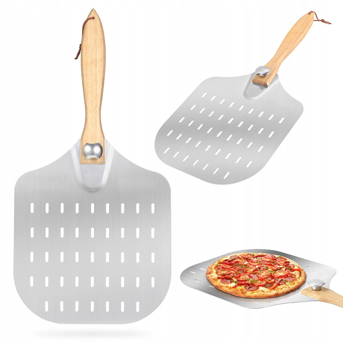 Geperforeerde Pizzaschep RVS - Professionele Pizza Schep met Houten Handvat