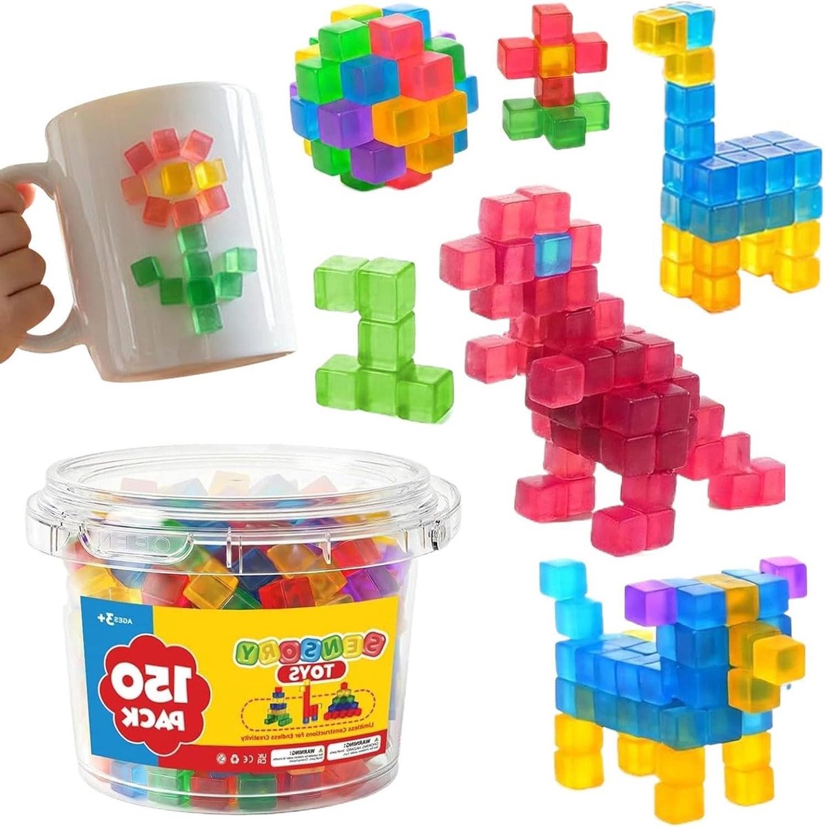 Sensorisch Speelgoed - Bouwblokken - Creatief Spelen - Jelly Zacht - 150 Stuks - Multicolor