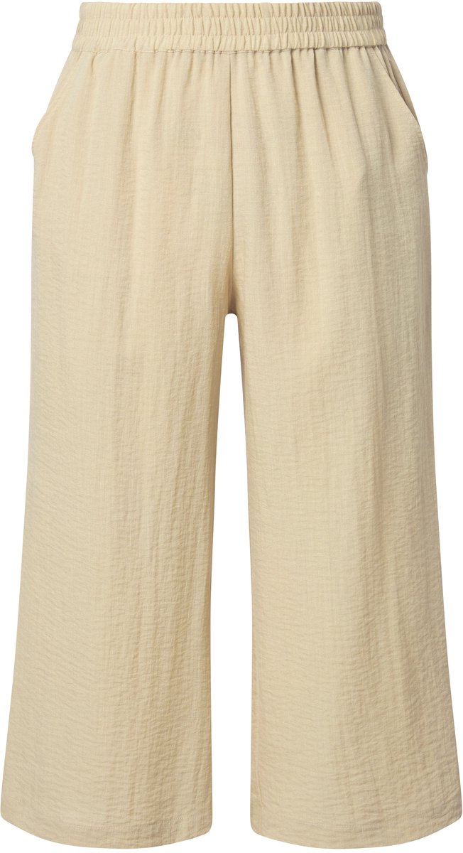 Ulla Popken - Dames - Culotte kuitlang wijde pijpen elastische tailleband - Kaki-beige - Maat 42
