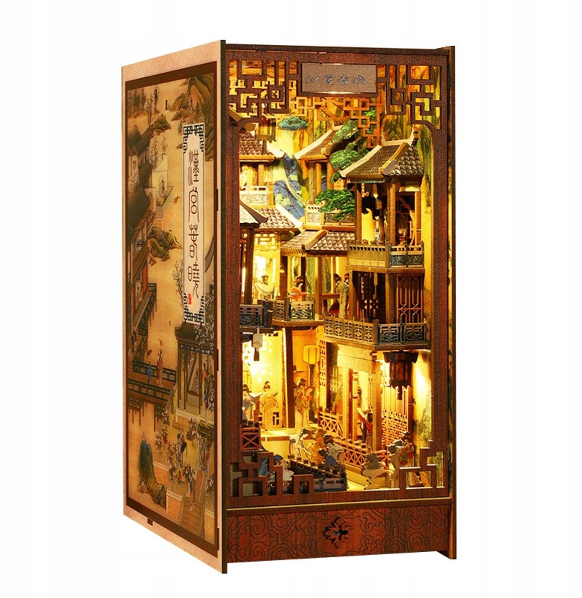 DIY Houten Boekenkast Hoekje Kit met Verlichting - Chinese Straat