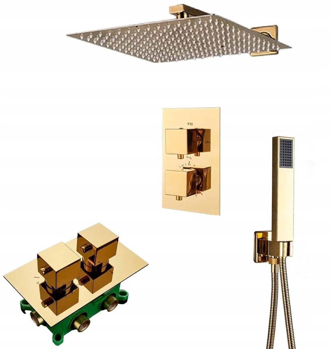Thermostat Douchekraan Goud Gepolijst 30cm - Luxe Set