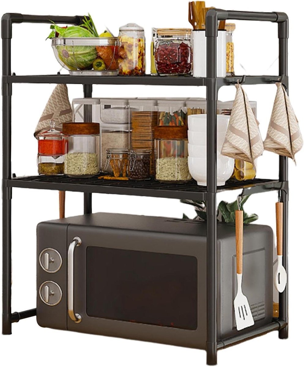 Magnetron Plank - Keuken Organizer - Ruimte Besparen - Met Haakjes - 7 x 31 cm - Zwart
