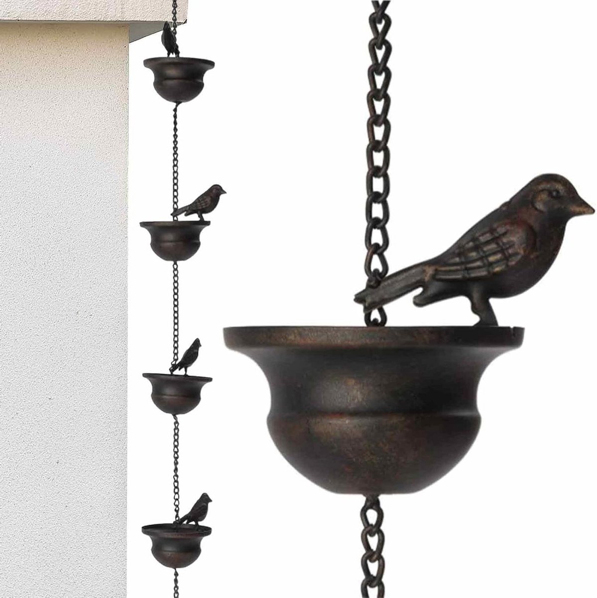 Regenketting - Waterafvoer Ketting - Tuin Decoratie - Met Vogelhanger - 2.4 Meter - Metaal