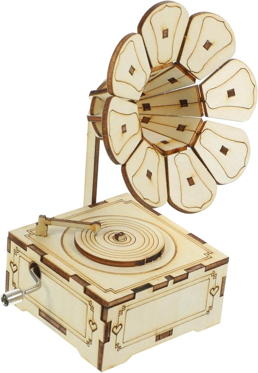 Houten Muziekdoos - Speeldoos Decoratie - Huis Versieren - Handmatige Bediening - 13 x 7 cm - Beige