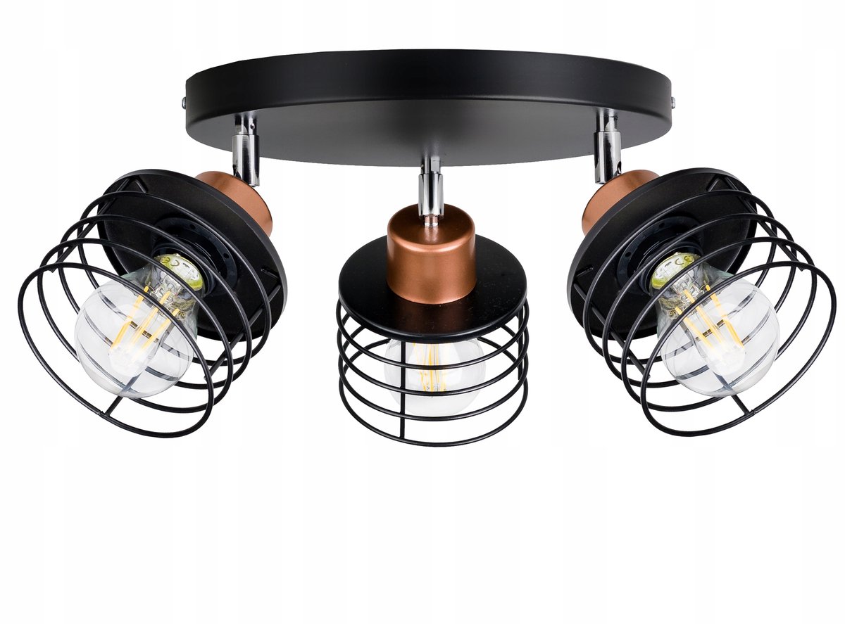 Loft hanglamp met 3xE27 fitting, verstelbaar, metallic zwart/goud