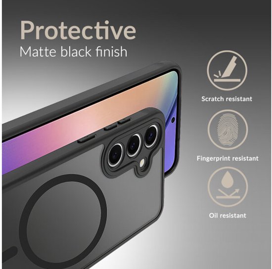 Coque de protection noire mate avec anneau magnétique, résistante aux rayures, aux empreintes digitales et à l'huile.