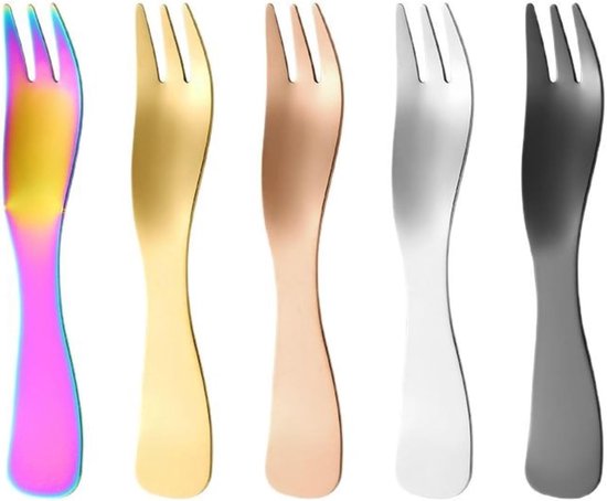 Roestvrij Staal Spork - Vork Lepel - Eten Bereiden - Spiegelgepolijst - 2 Stuks - Rose Goud — afbeelding 5