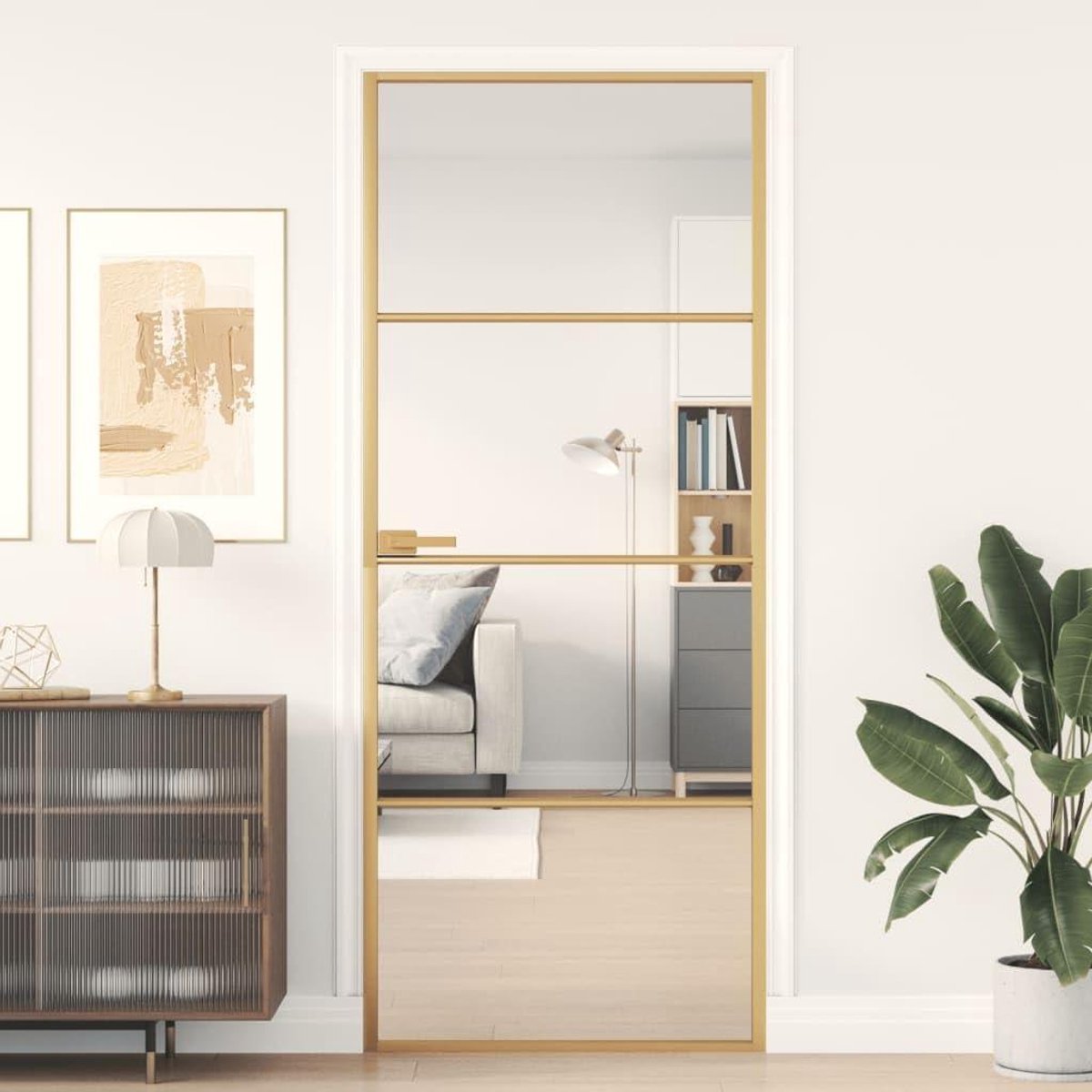 Binnendeur - Glazen deur - Kamer scheiden - Gehard glas - 83 x 2015 cm - Goud