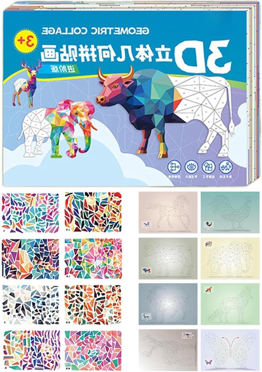 Creatieve Collageset - Papier Puzzel - Artistieke Expressie - Geometrische Vormen - 27 x 19 cm - Multicolor
