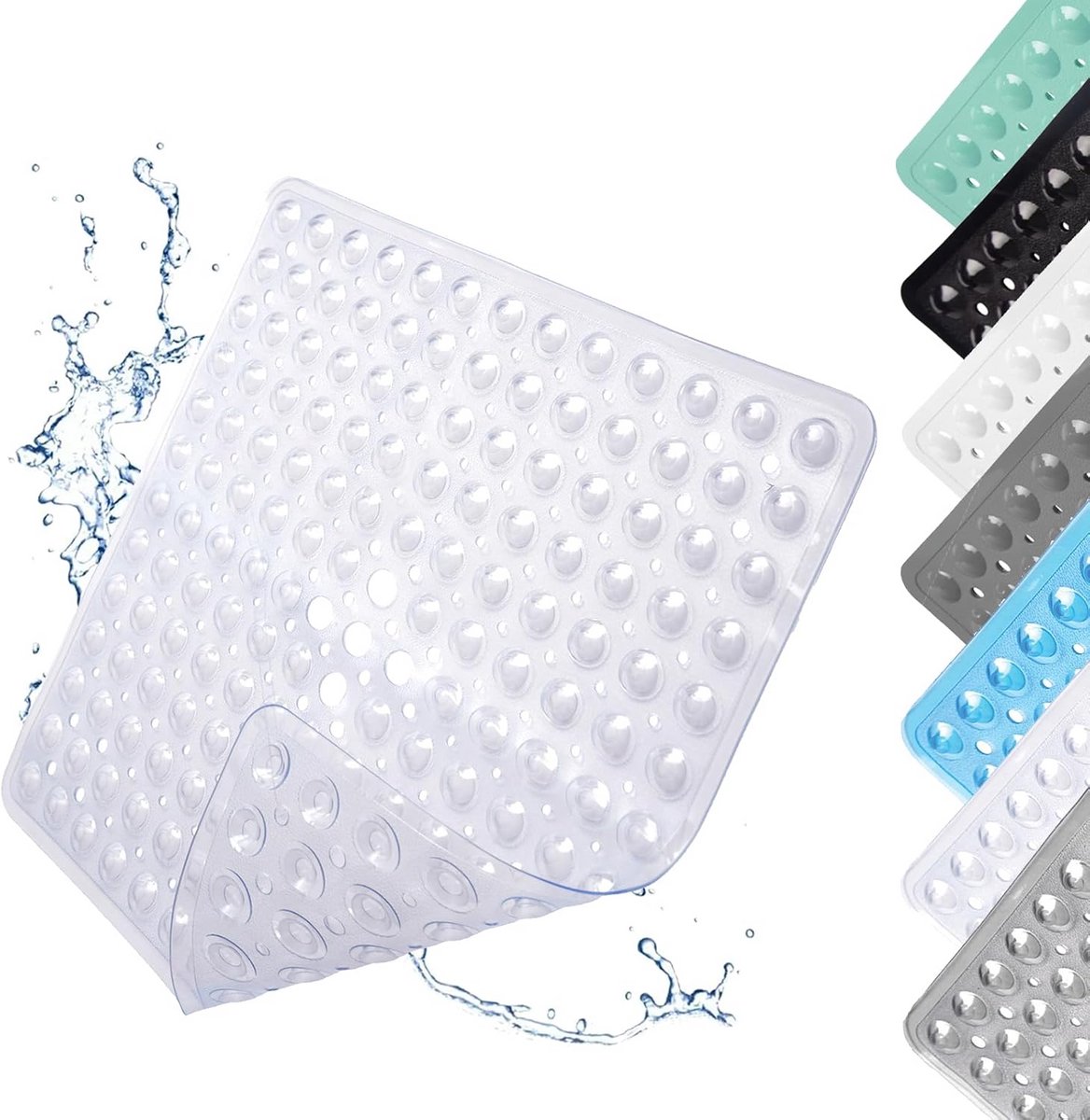 Douchemat Antislip - Badmat Vierkant - Veilig Douchen - Met Zuignappen - 53 x 53 cm - Transparant Wit