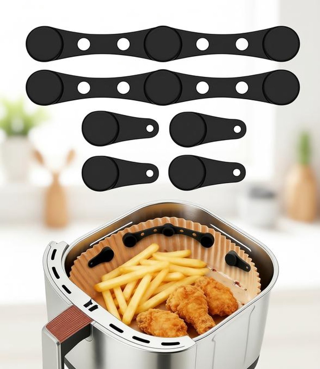 Maison Elara 6 stuks siliconen magneetclips voor airfryer-bakpapier, hittebestendig, zwart