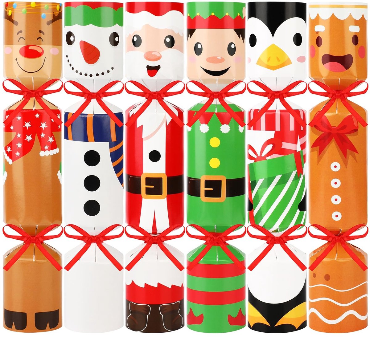 Dailygoods- Kerst Treats 12 Stuks - Geschenkdozen met Deksel - Kerst Party Benodigdheden - Snoepdozen - Kerstfiguren - Inclusief Rode Linten