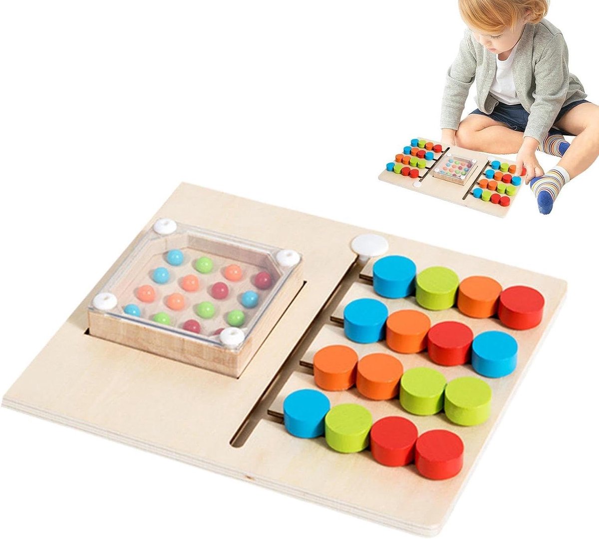 Schuifbare Puzzelplank - Kleur Sorteer Spel - Cognitieve Training - Veilig Hout Ontwerp - 15 x 20 cm - Meerdere Kleuren