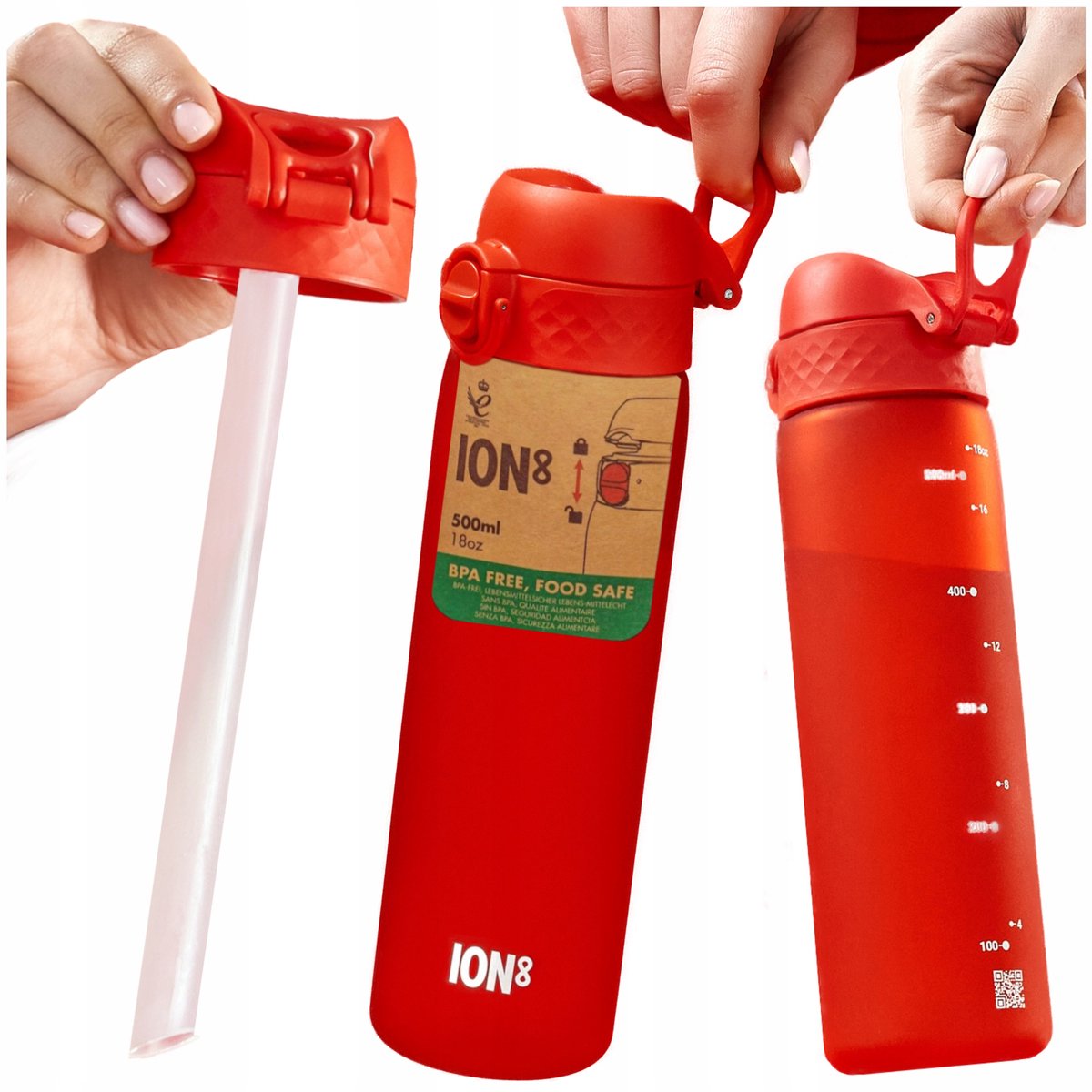 ION8 Bidon met Rietje voor Kinderen - BPA-Vrij, 500ml, Roze Koala