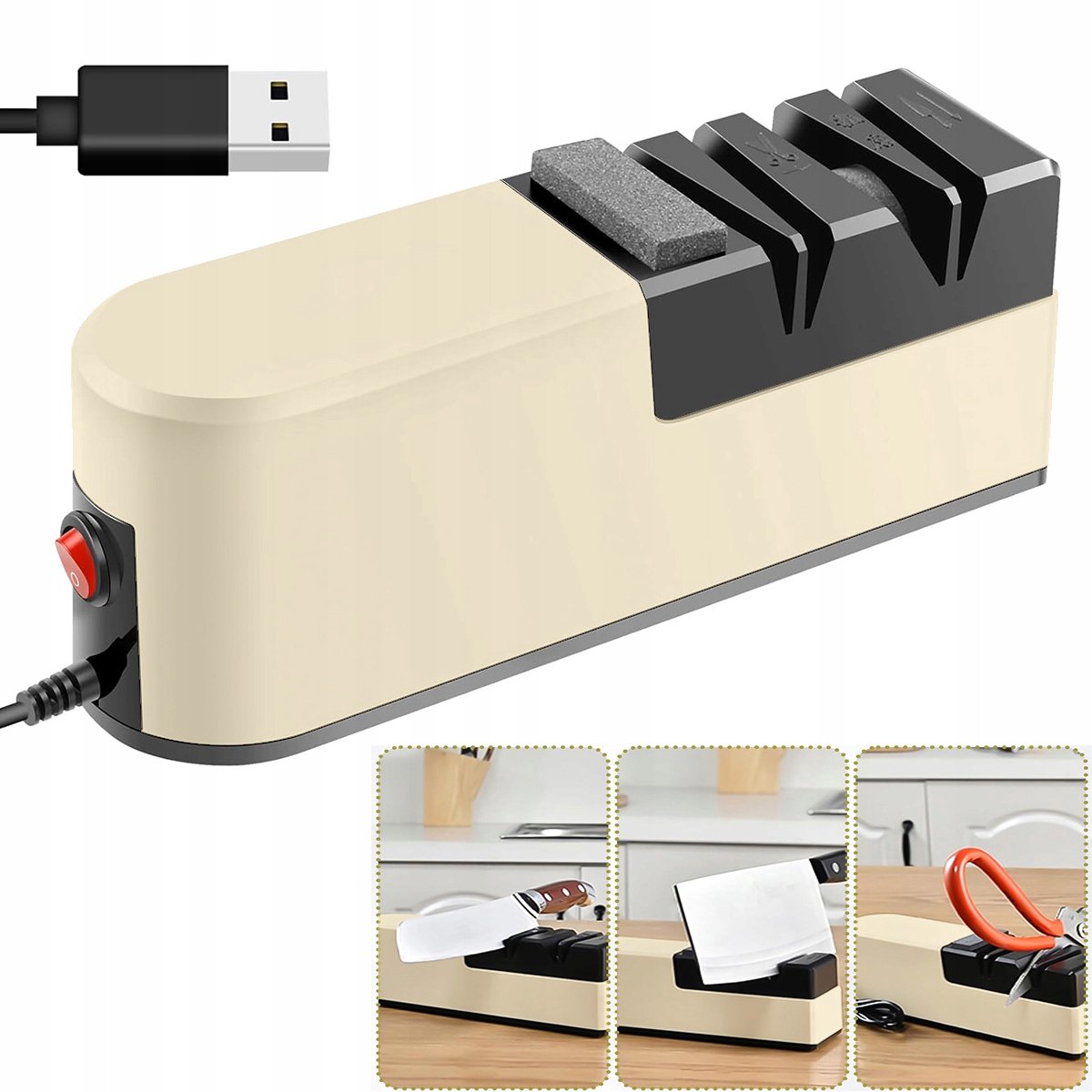 Professionele elektrische messenslijper 5-in-1 met USB-voeding