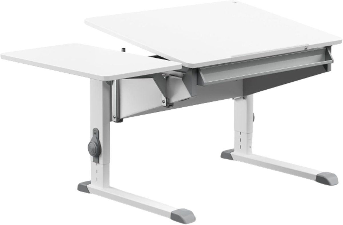 Moll Bandit Compact Kinderbureau - Met Side Top - In hoogte verstelbaar - Kantelbaar blad - Ergonomisch en meegroeiend bureau - Voor schoolkinderen - Wit