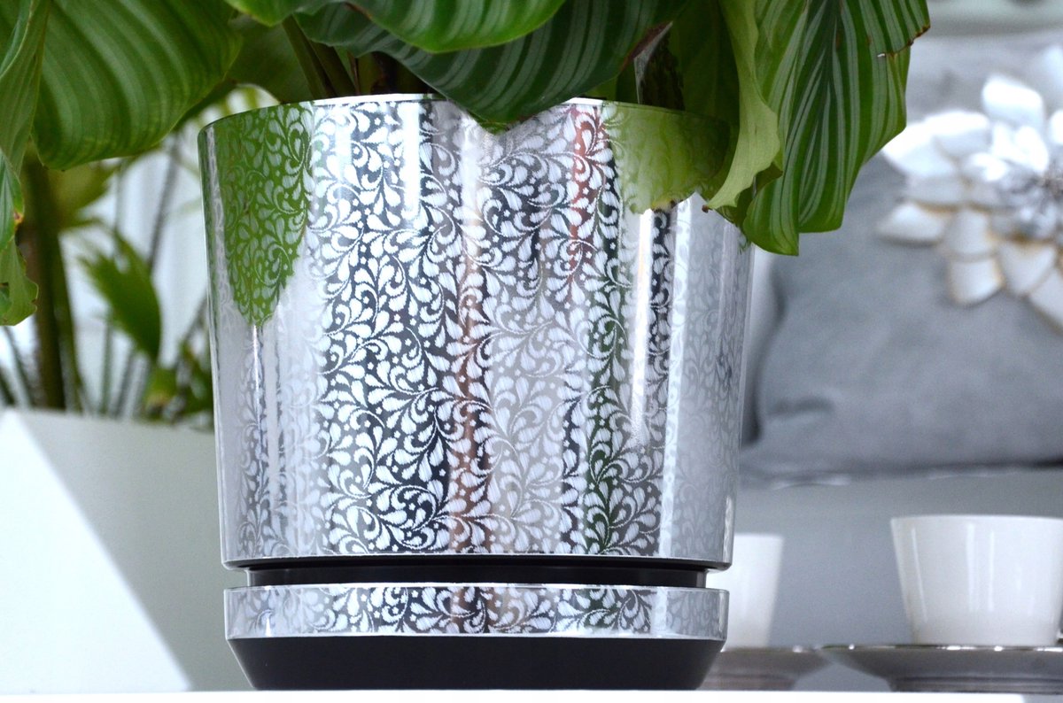 Elegante Zilveren Bloempot 16cm met Schotel - Glamour Stijl