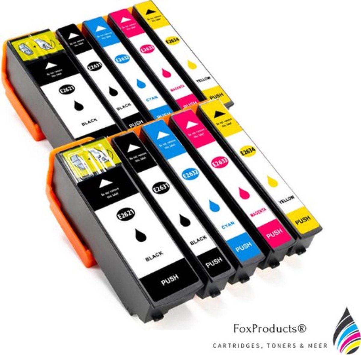 FoxProducts® 26 T26 26xl - 10 stuks inktcartridges geschikt voor Epson, Multipack cartridges Geschikt voor XP510, XP520, XP600, XP605, XP610, XP615, XP620, XP625, XP700, XP710, XP720, XP800, XP810, XP820