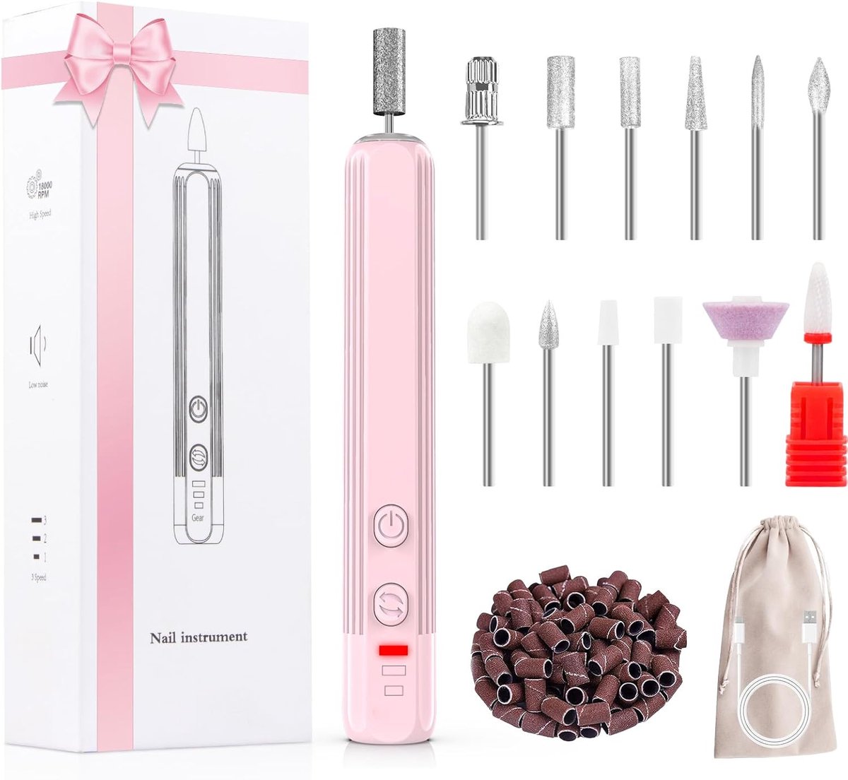 Elektrische nagelborenset - Draagbare nagelvijl - Manicure polijsten - Draadloos en stil - 20000 RPM - Roze