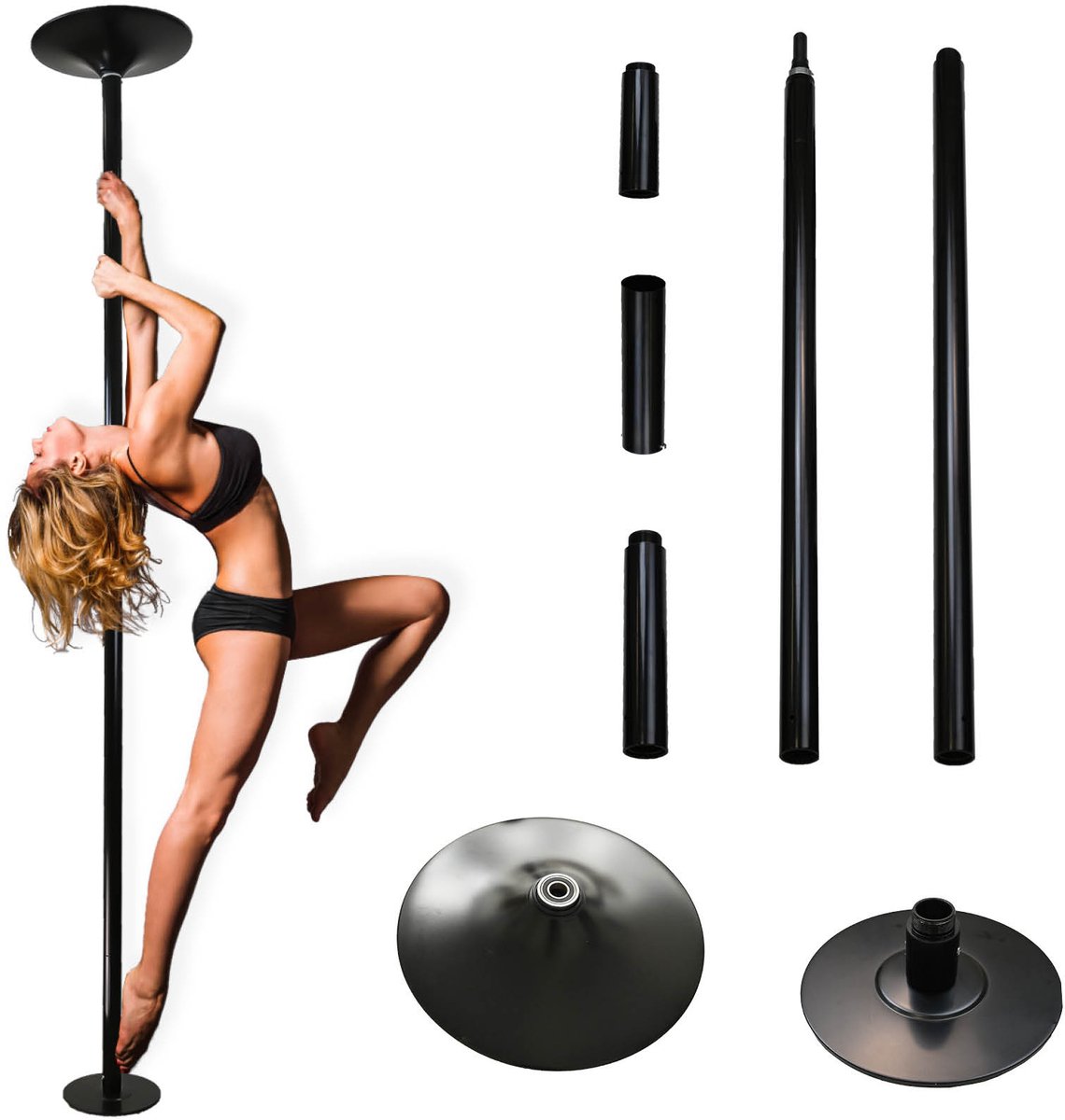 TRUTZHOLM - Pole Dance Danspaal Zwart - 220-274 cm - Draagkracht 200kg - Static & Spinning - Profi Danspaal Zonder Boren